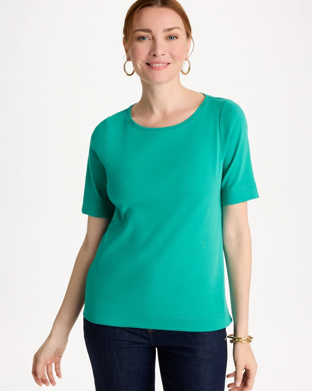 Chico's Pima Elbow Sleeve Tee Topanga Green