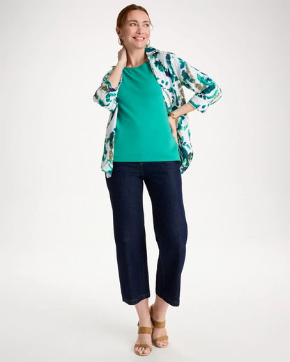 Chico's Pima Elbow Sleeve Tee Topanga Green