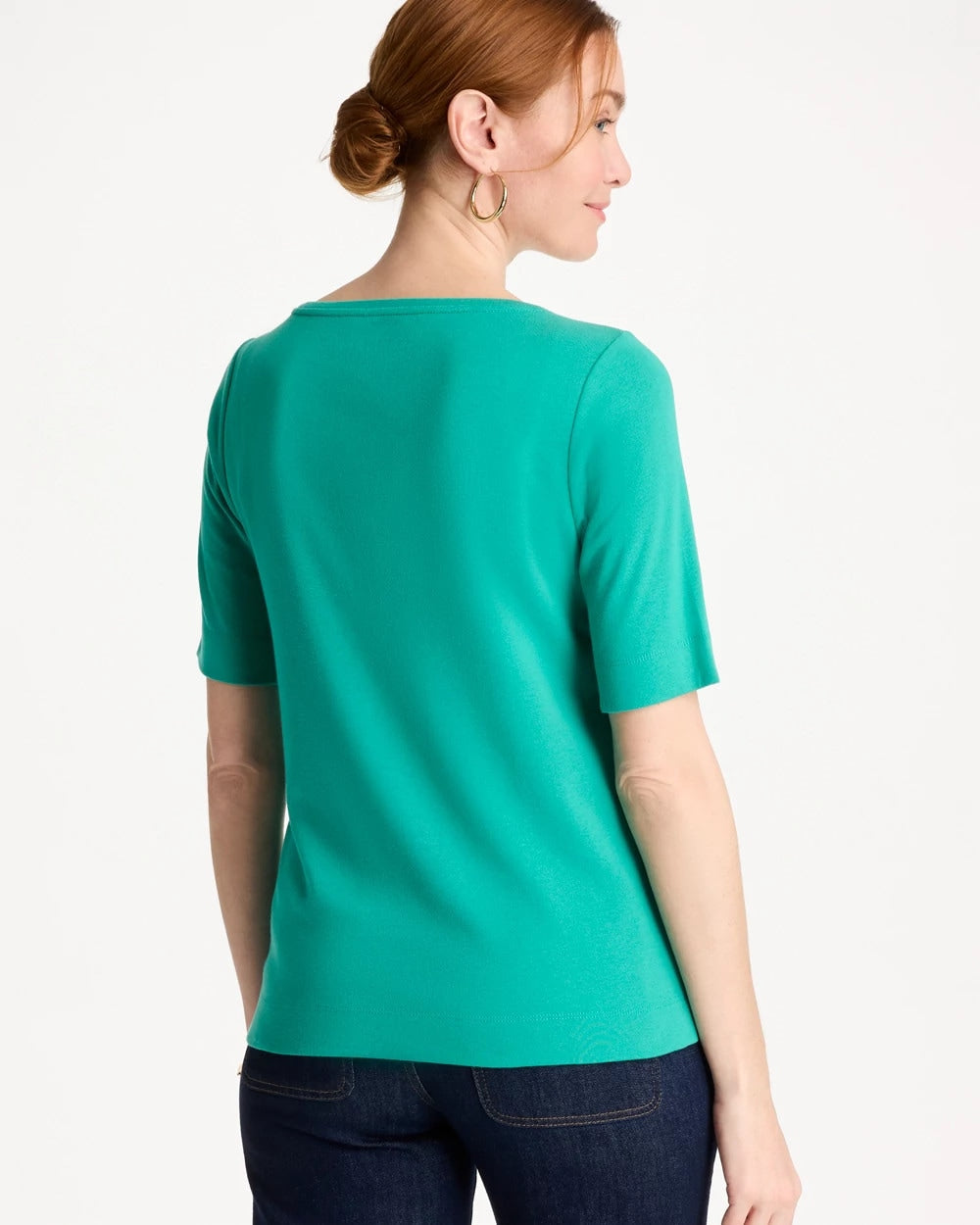 Chico's Pima Elbow Sleeve Tee Topanga Green