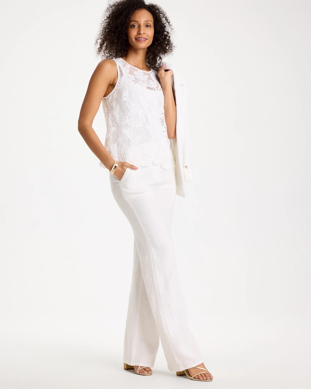 Chico's Petal Lace Applique Tank Alabaster