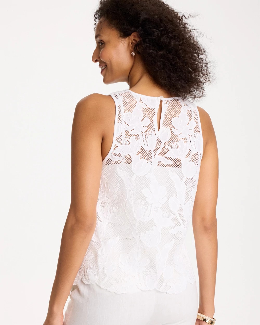 Chico's Petal Lace Applique Tank Alabaster