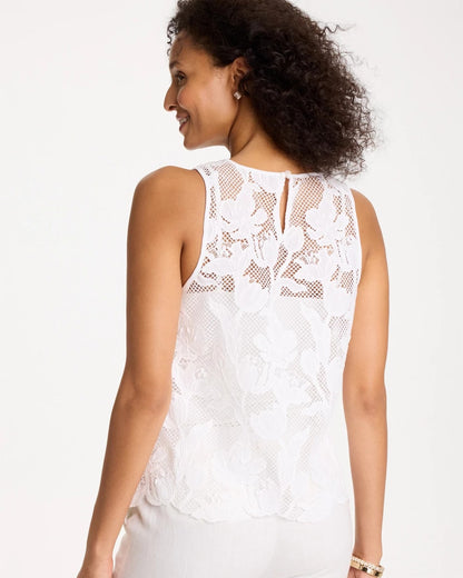 Chico's Petal Lace Applique Tank Alabaster