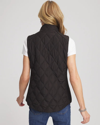 Chico's Rib Trim Quilted Vest Black