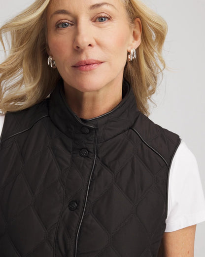 Chico's Rib Trim Quilted Vest Black