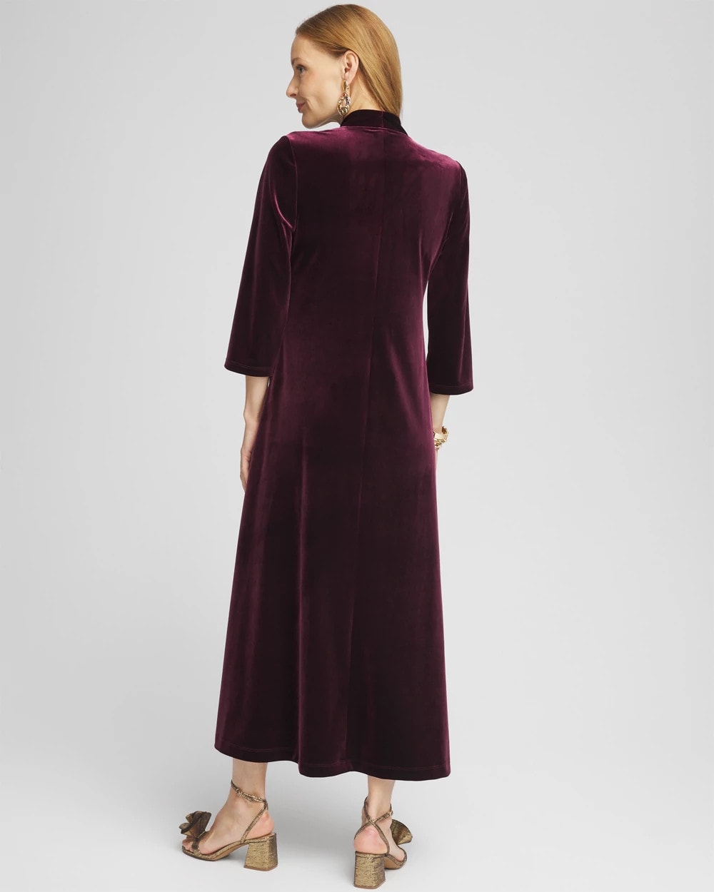 Chico's V-Neck Velour Midi Dress Deep Raisin