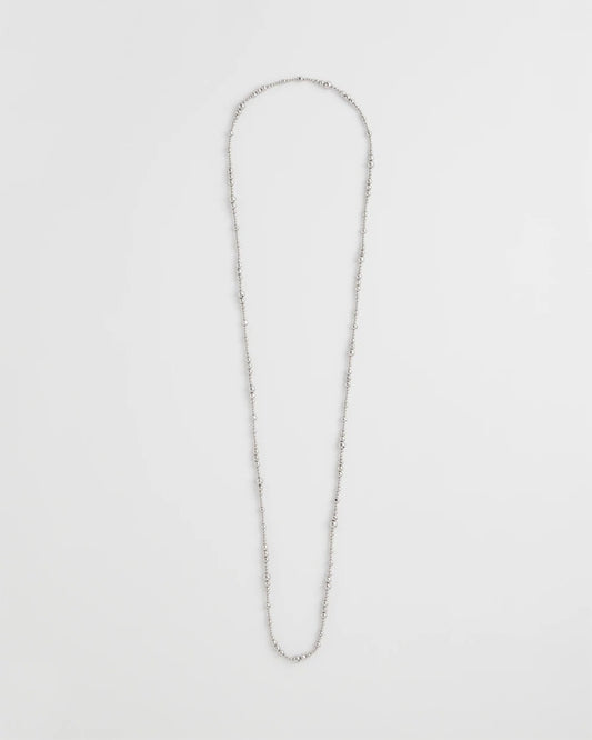 Chico's Silvertone Long Beaded Necklace Silver