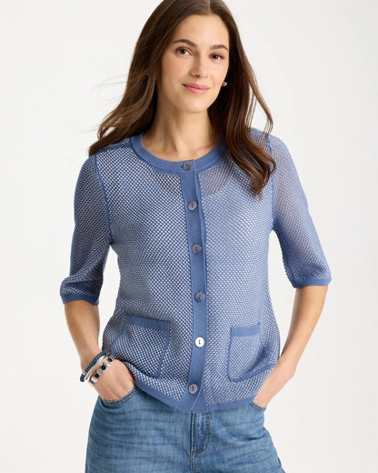 Chico's Mesh Lady Jacket Cardigan Blue Haven