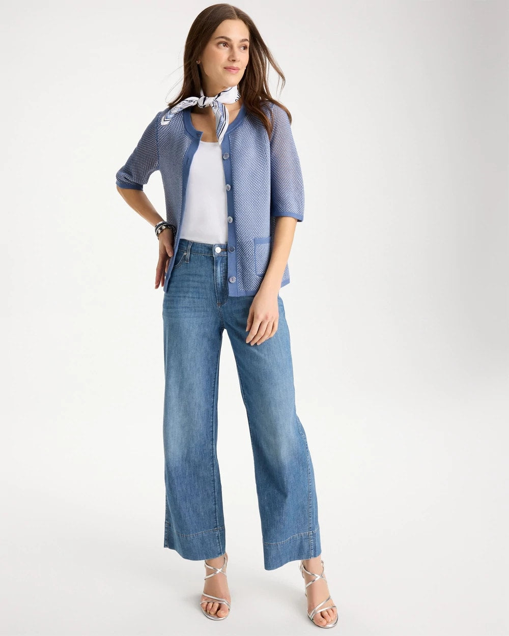 Chico's Mesh Lady Jacket Cardigan Blue Haven