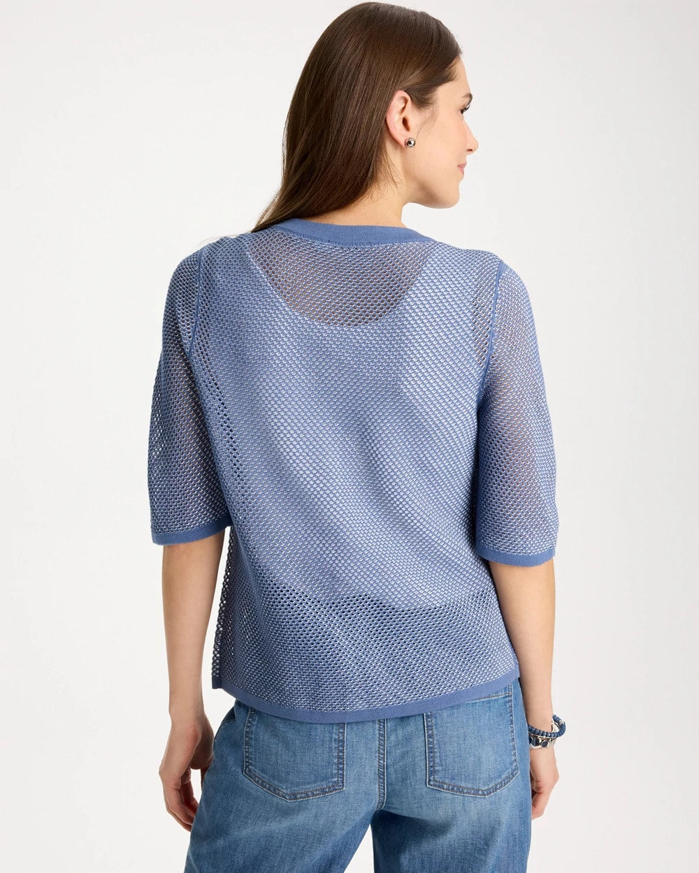Chico's Mesh Lady Jacket Cardigan Blue Haven