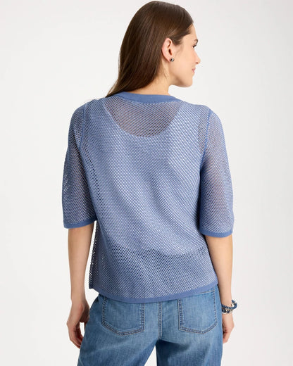 Chico's Mesh Lady Jacket Cardigan Blue Haven