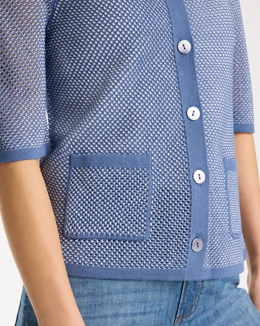 Chico's Mesh Lady Jacket Cardigan Blue Haven