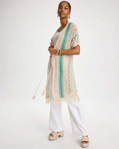 Chico's Rainbow Crochet Pointelle Vest Bondi Blue
