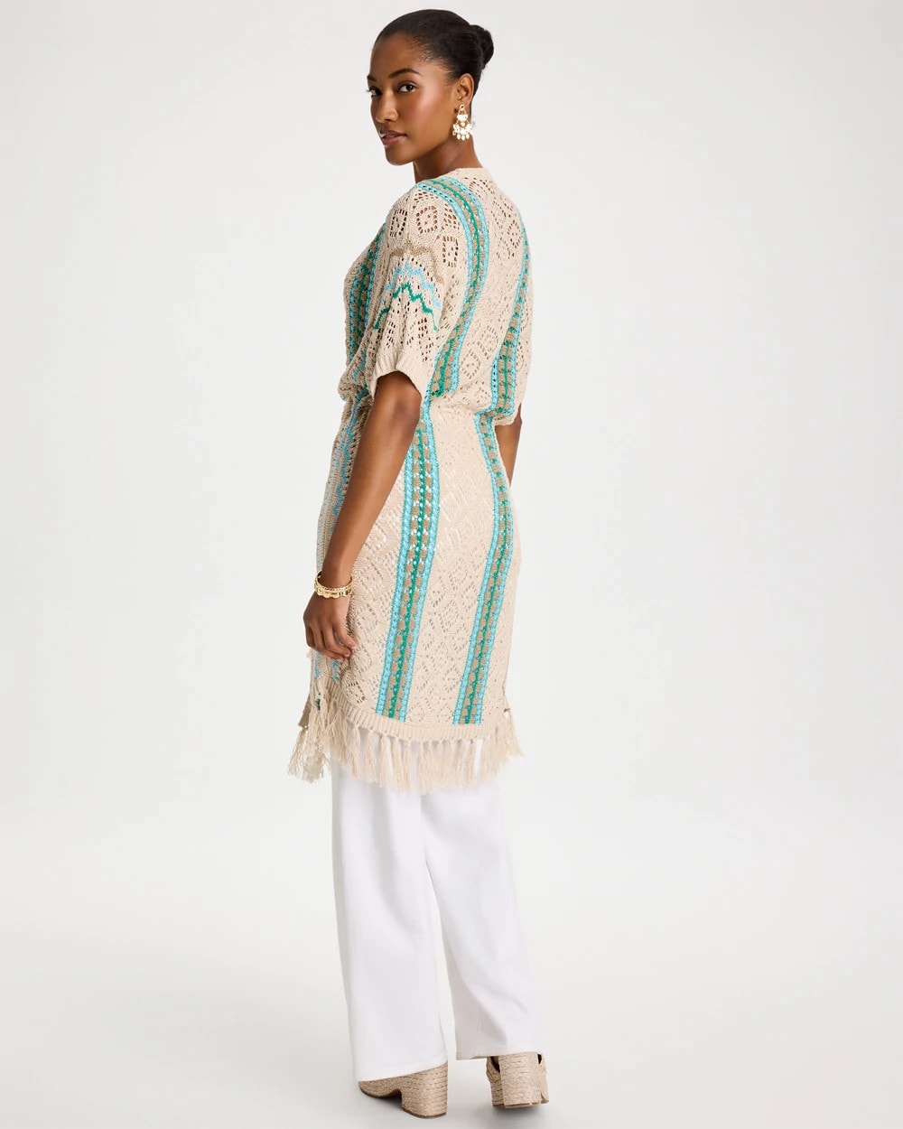 Chico's Rainbow Crochet Pointelle Vest Bondi Blue