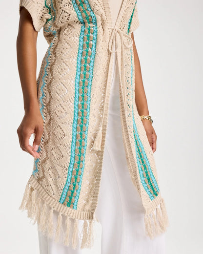 Chico's Rainbow Crochet Pointelle Vest Bondi Blue
