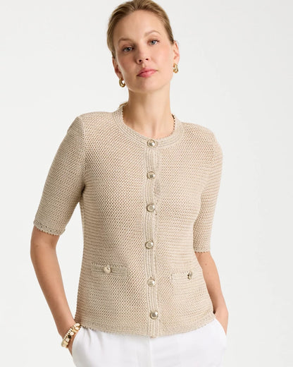 Chico's Metallic Lady Jacket Cardigan Gold