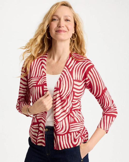 Chico's Geo Summer Romance Cardigan Cherry Lush