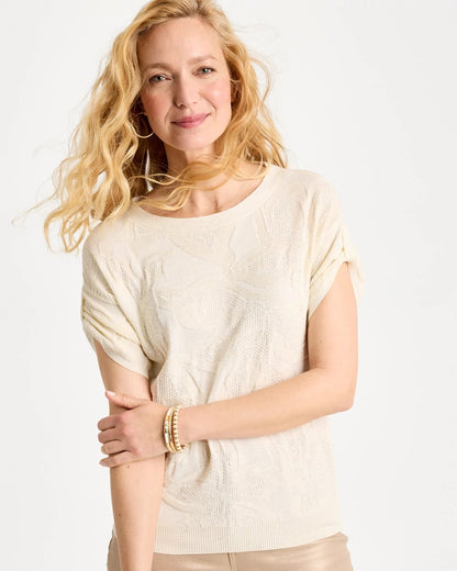 Chico's Floral Jacquard Dolman Pullover Sweater Natural Cream