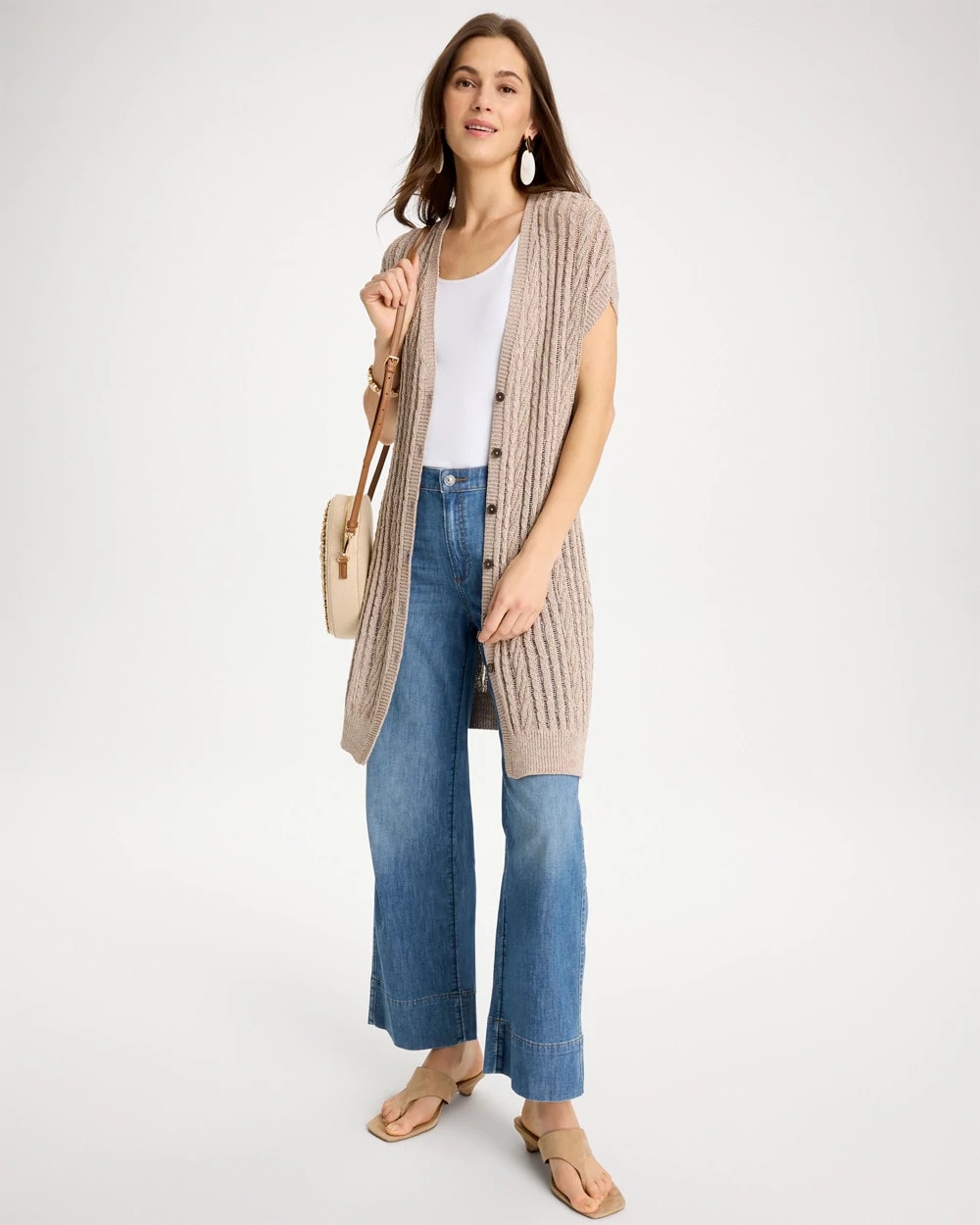 Chico's Faucet V-Neck Long Cardigan Vest Smokey Taupe