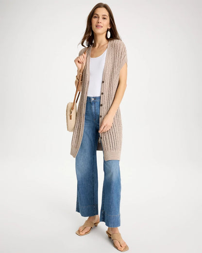 Chico's Faucet V-Neck Long Cardigan Vest Smokey Taupe