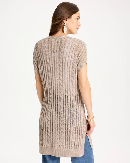 Chico's Faucet V-Neck Long Cardigan Vest Smokey Taupe