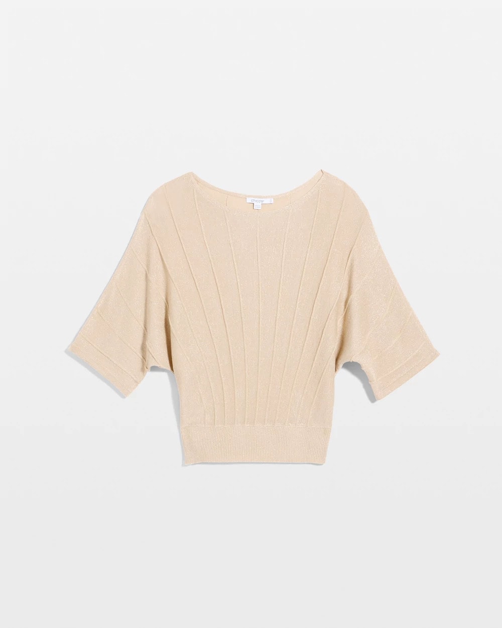 Chico's Metallic Pleated Dolman Pullover Sweater Ecru