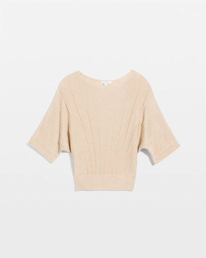Chico's Metallic Pleated Dolman Pullover Sweater Ecru