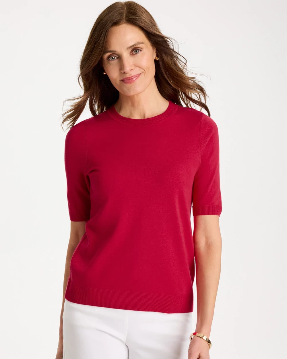 Chico's Ella Short-Sleeve Sweater Cherry Lush