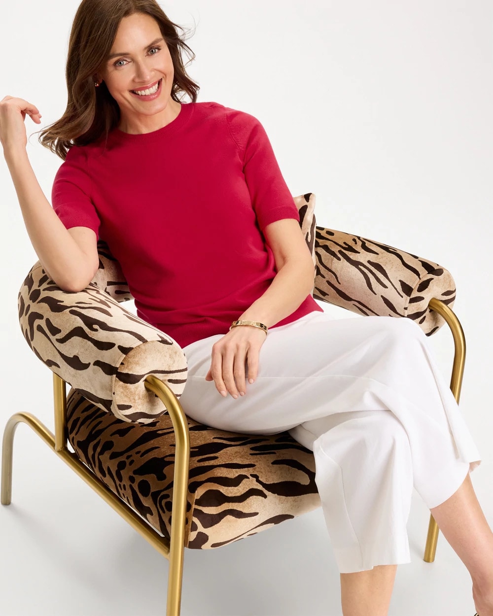 Chico's Ella Short-Sleeve Sweater Cherry Lush