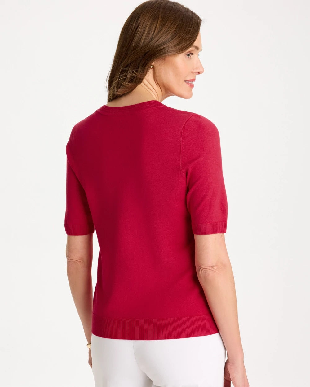 Chico's Ella Short-Sleeve Sweater Cherry Lush