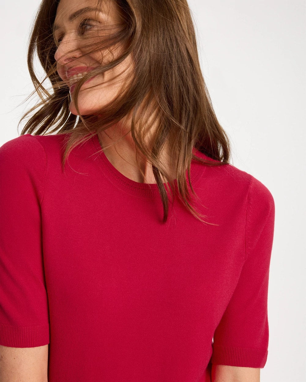 Chico's Ella Short-Sleeve Sweater Cherry Lush