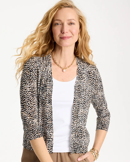 Chico's Summer Romance Printed Cardigan Cattail Brown