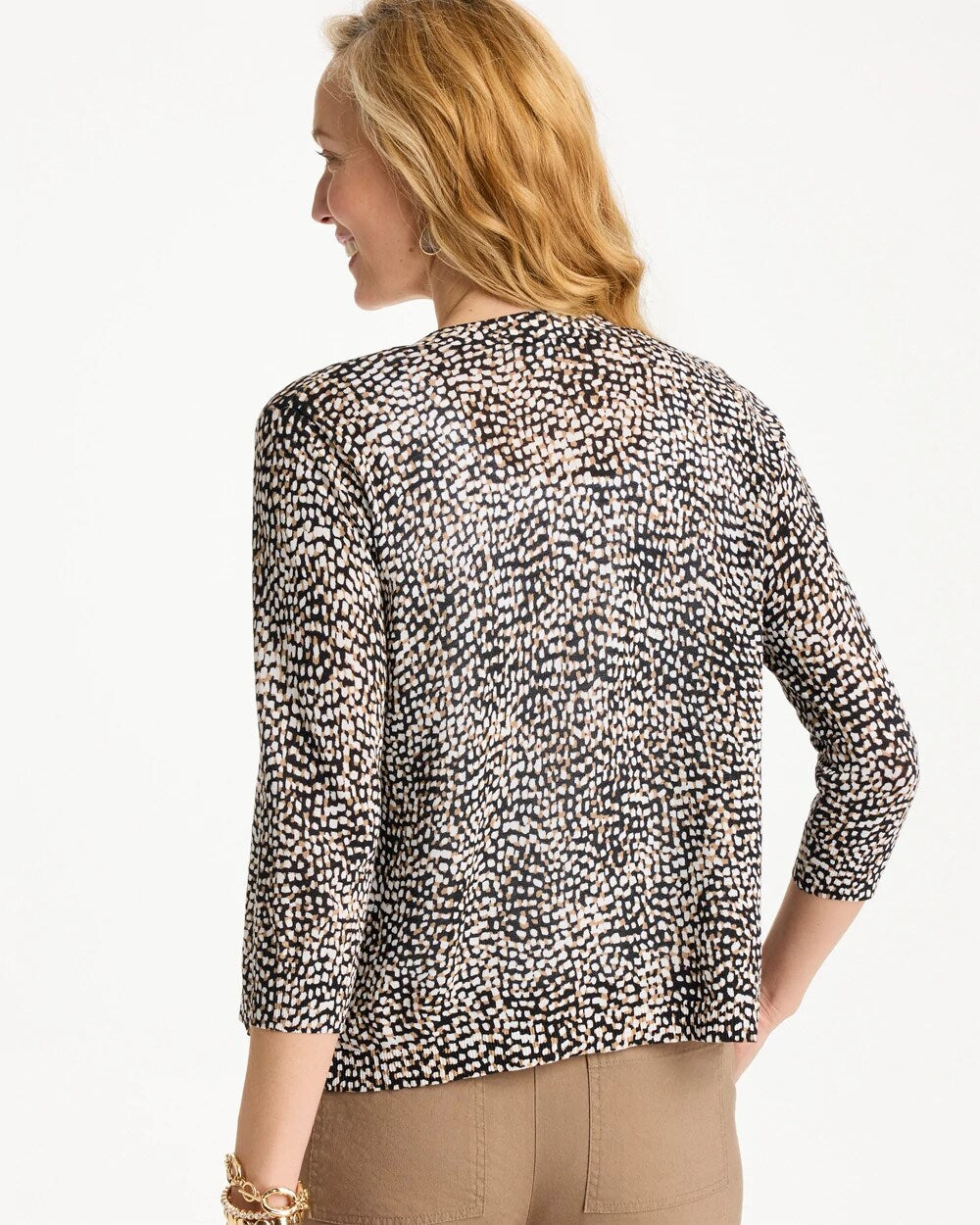 Chico's Summer Romance Printed Cardigan Cattail Brown