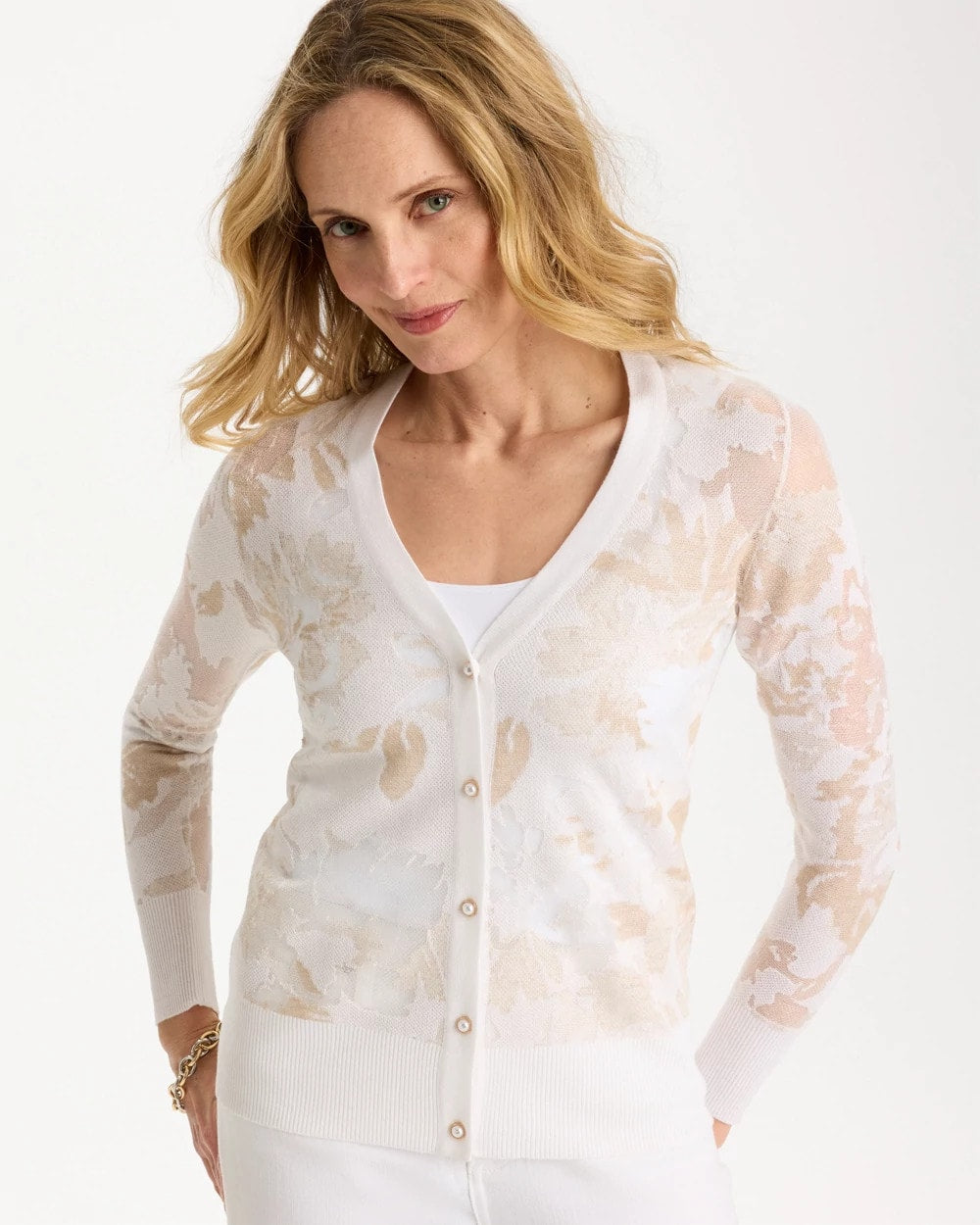 Chico's Burnout Button-Front Cardigan Alabaster
