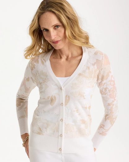 Chico's Burnout Button-Front Cardigan Alabaster