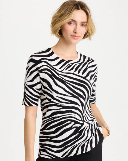 Chico's Ella Zebra Crewneck Pullover Sweater Black