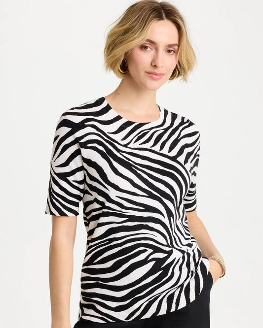 Chico's Ella Zebra Crewneck Pullover Sweater Black
