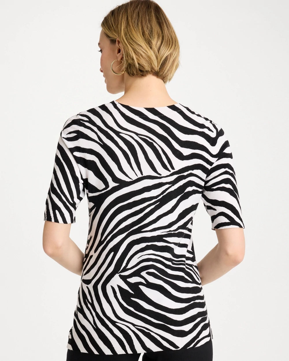 Chico's Ella Zebra Crewneck Pullover Sweater Black