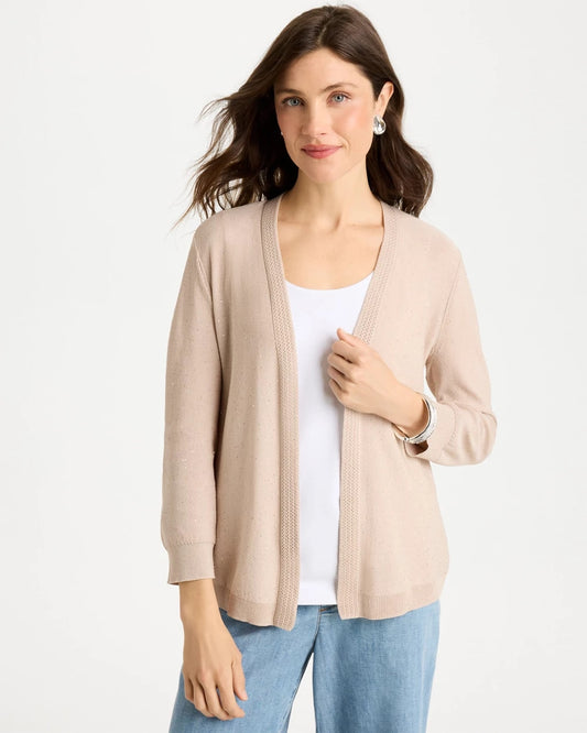 Chico's Sequined Summer Romance Cardigan Smokey Taupe