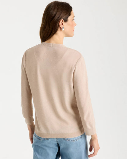 Chico's Sequined Summer Romance Cardigan Smokey Taupe