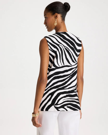 Chico's Zebra Refined Crewneck Sweater Vest Black