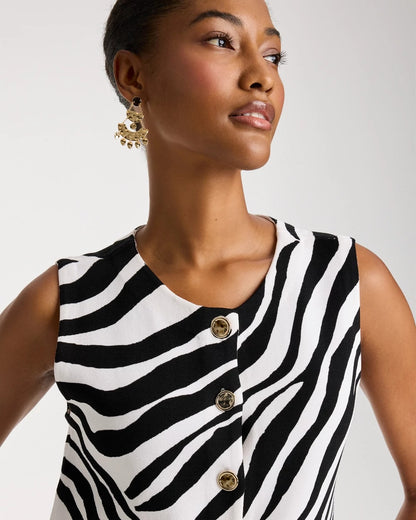 Chico's Zebra Refined Crewneck Sweater Vest Black