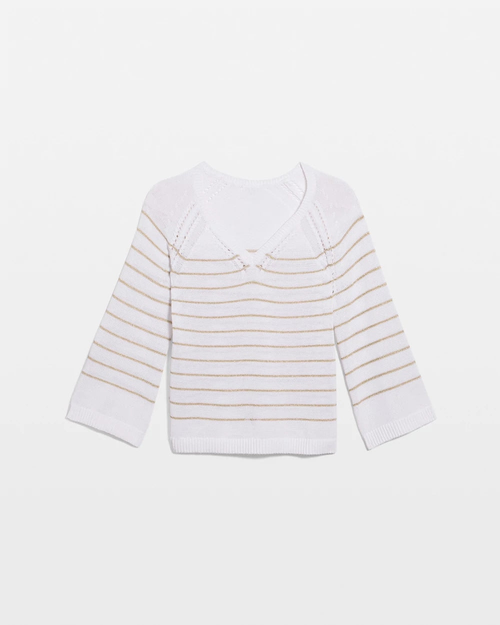 Chico's Metallic Striped Pullover Sweater Alabaster