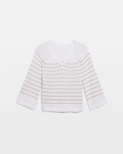 Chico's Metallic Striped Pullover Sweater Alabaster