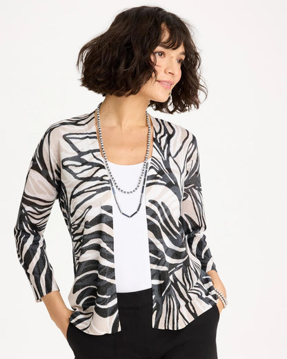 Chico's Vacay Leaf Summer Romance Cardigan Black