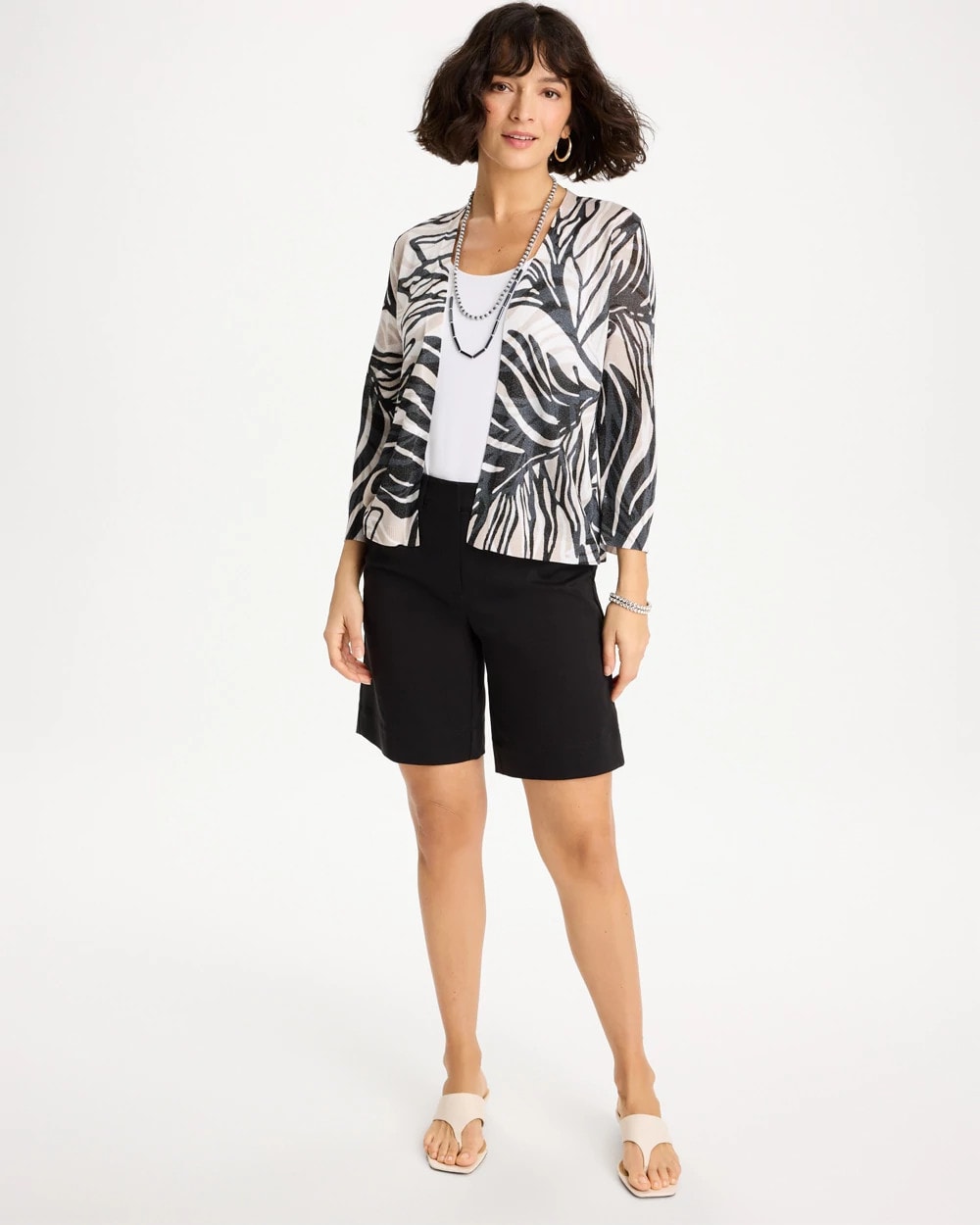 Chico's Vacay Leaf Summer Romance Cardigan Black