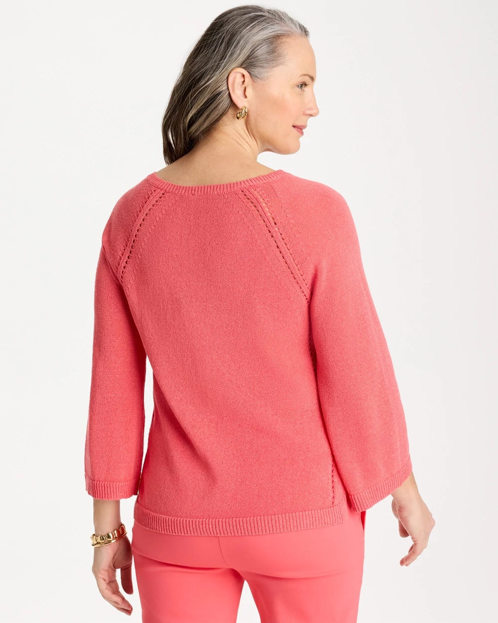 Chico's Cotton-Blend Pullover Sweater Calypso Coral