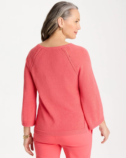 Chico's Cotton-Blend Pullover Sweater Calypso Coral