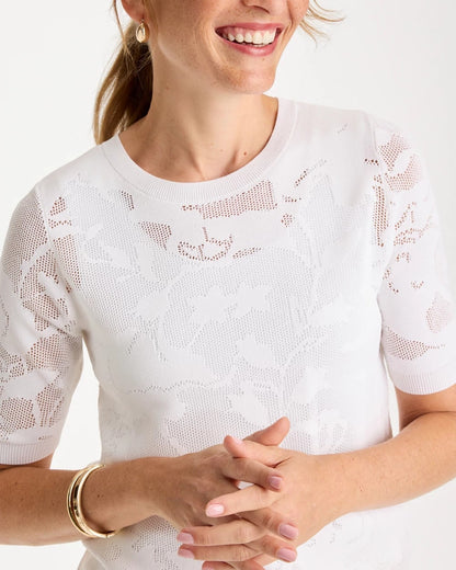 Chico's Ella Short-Sleeve Pointelle Sweater Alabaster