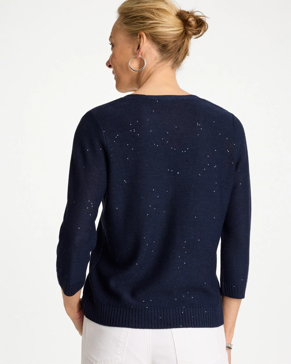 Chico's Stitchy Sequin V-Neck Cardigan Passport Blue