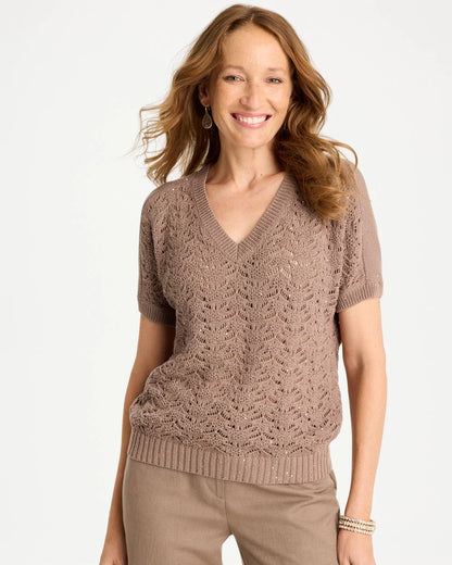 Chico's Sequin Pointelle Pullover Topaz Smoke